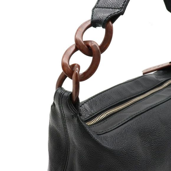 Chanel Wood Chain Shoulder Bag Shawl Caviar Skin Leather Black - Picture 6 of 9